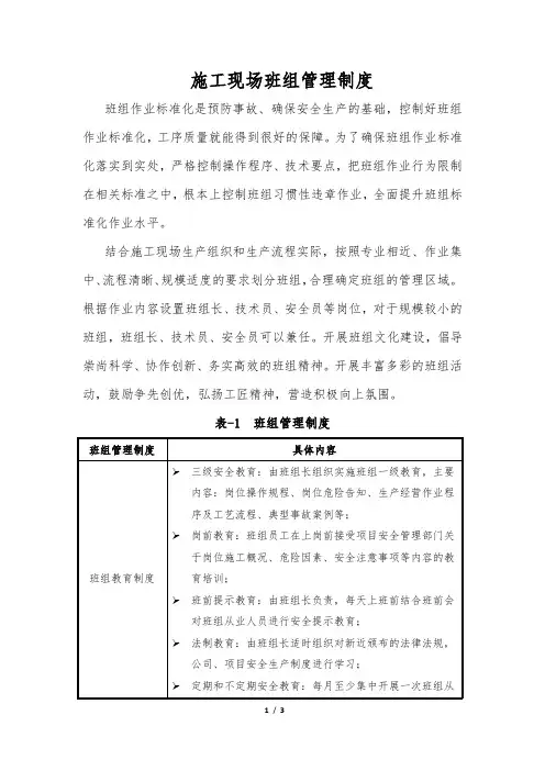 施工现场班组管理制度