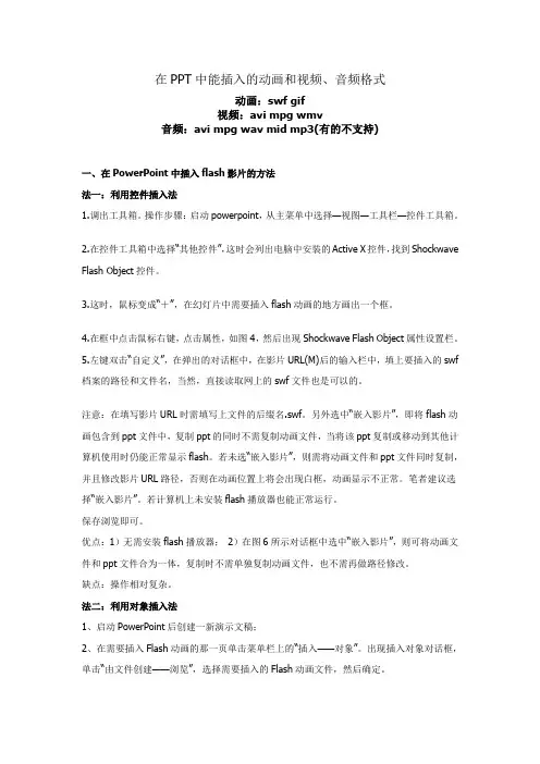 在PPT中能插入的动画和视频、音频格式