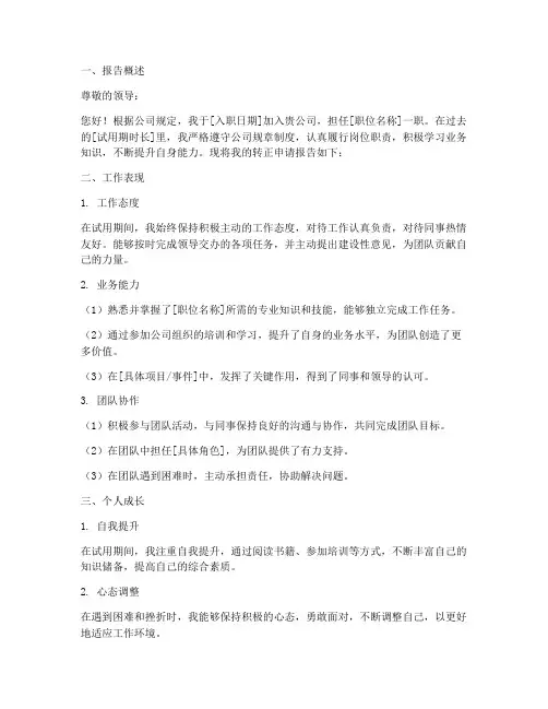 转正报告字体格式要求