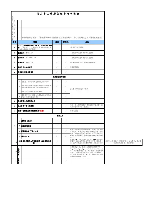 北京市工作居住证申请审核表