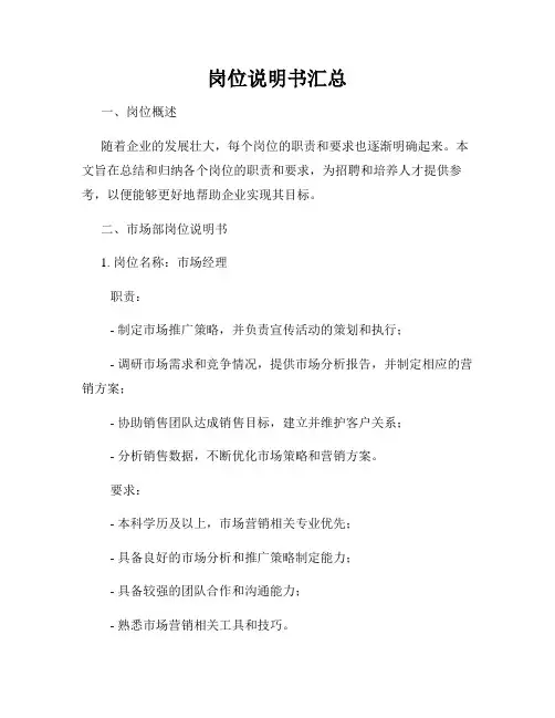 岗位说明书汇总