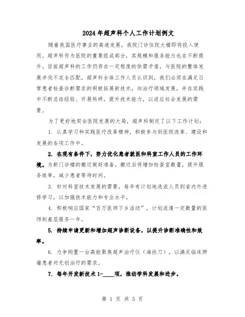 2024年超声科个人工作计划例文（4篇）