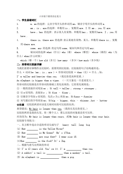 湘少版六年级下册英语总复习