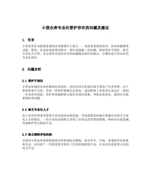 小型水库专业化管护存在的问题及建议