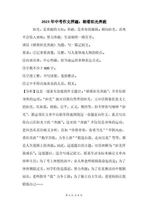 2023年中考作文押题：朝着阳光奔跑