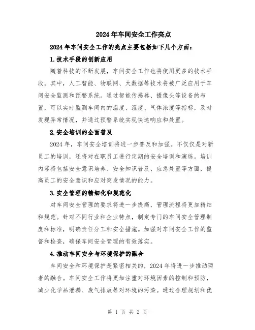 2024年车间安全工作亮点