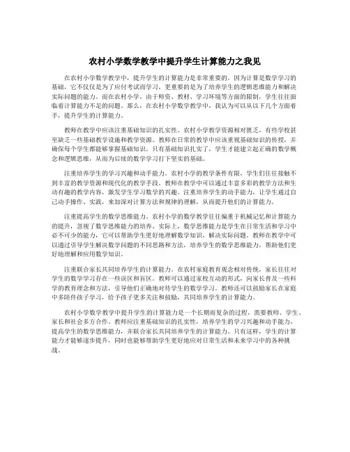 农村小学数学教学中提升学生计算能力之我见