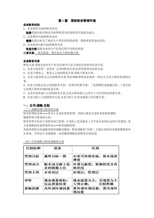 跨国公司财务管理重点