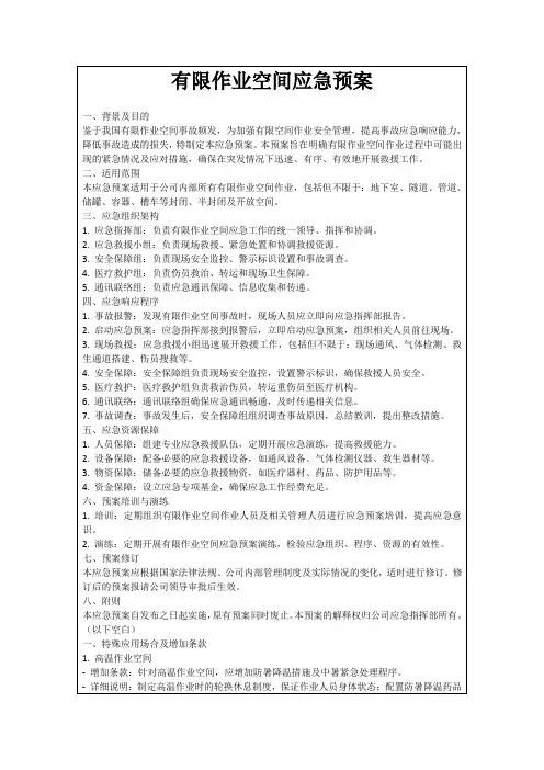 有限作业空间应急预案