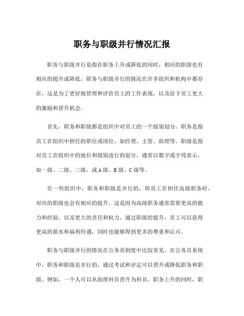 职务与职级并行情况汇报