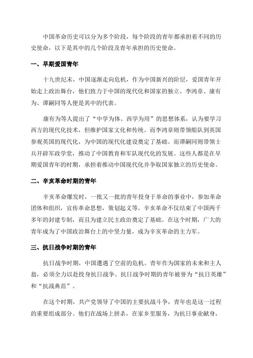 了解中国革命历史各个阶段青年完成的历史使命3000字