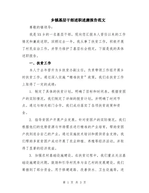 乡镇基层干部述职述廉报告范文