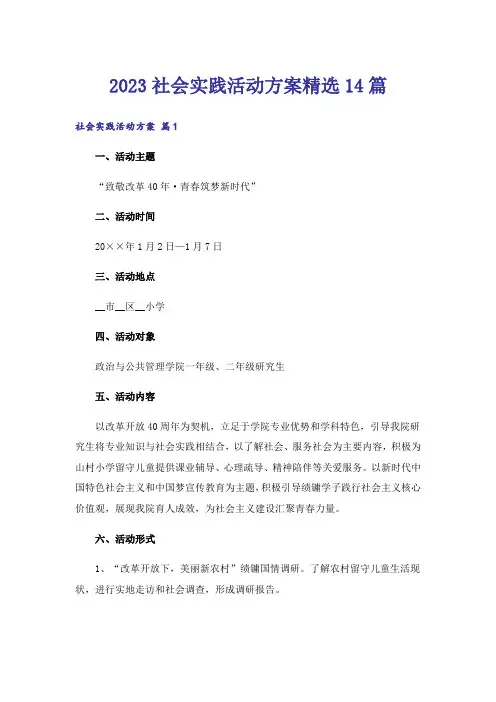 2023社会实践活动方案精选14篇