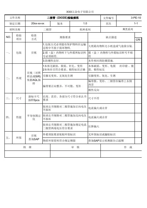 二极管(DIODE)检验规范