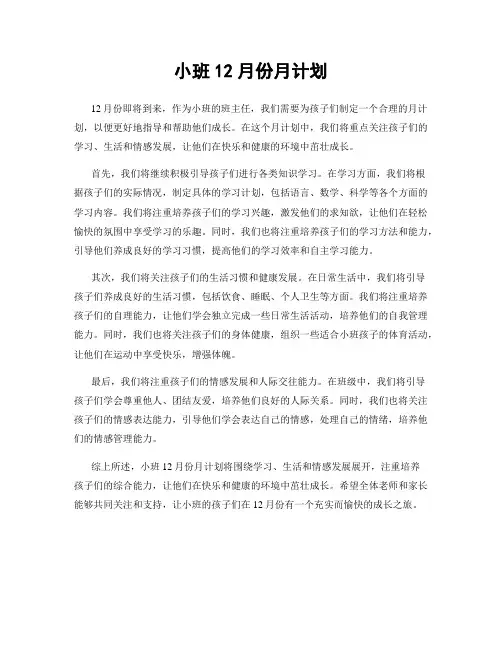 小班12月份月计划