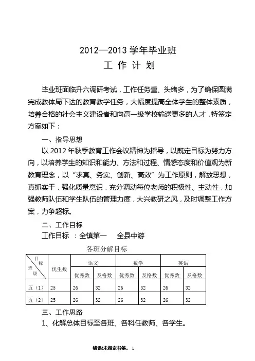2012毕业班工作方案