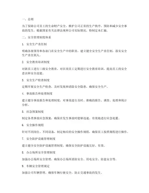 公司安全管理制度汇编范本