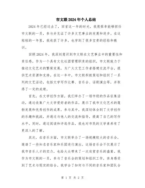 市文联2024年个人总结