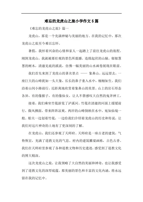 难忘的龙虎山之旅小学作文5篇