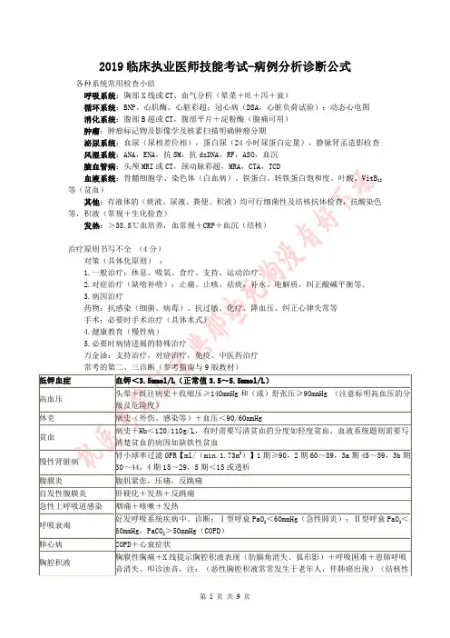 2019临床执业医师技能考试-病例分析诊断公式