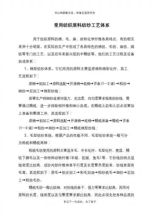 常用纺织原料纺纱工艺体系