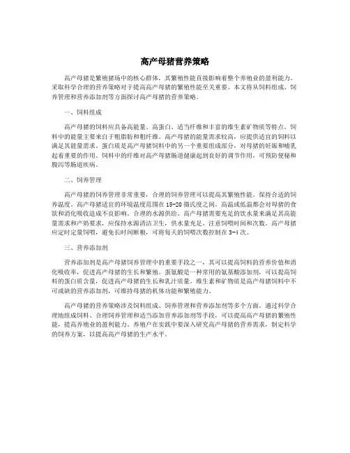 高产母猪营养策略