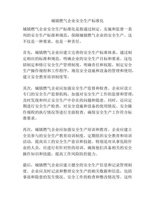 城镇燃气企业安全生产标准化