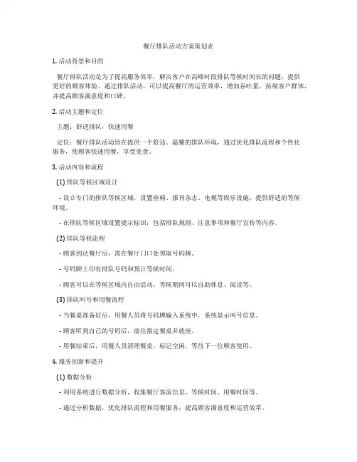 餐厅排队活动方案策划表