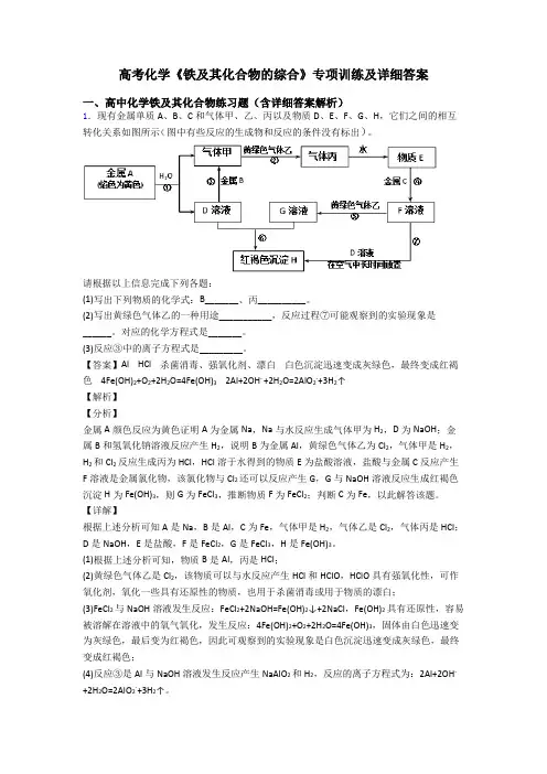 高考化学《铁及其化合物的综合》专项训练及详细答案