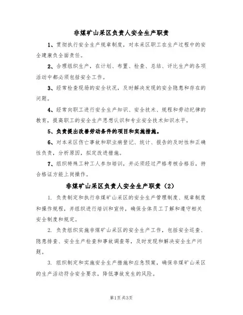 非煤矿山采区负责人安全生产职责(3篇)
