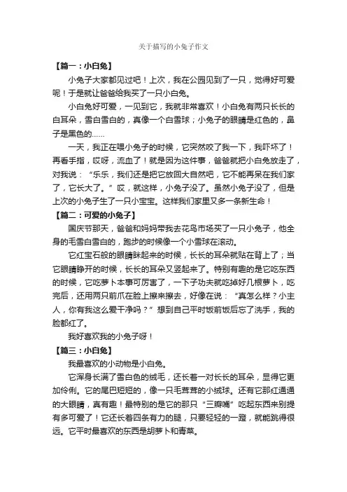 关于描写的小兔子作文_作文150字_写物作文范文_