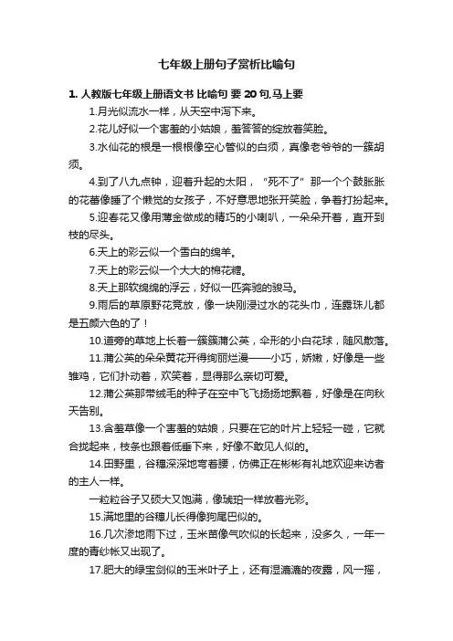 七年级上册句子赏析比喻句