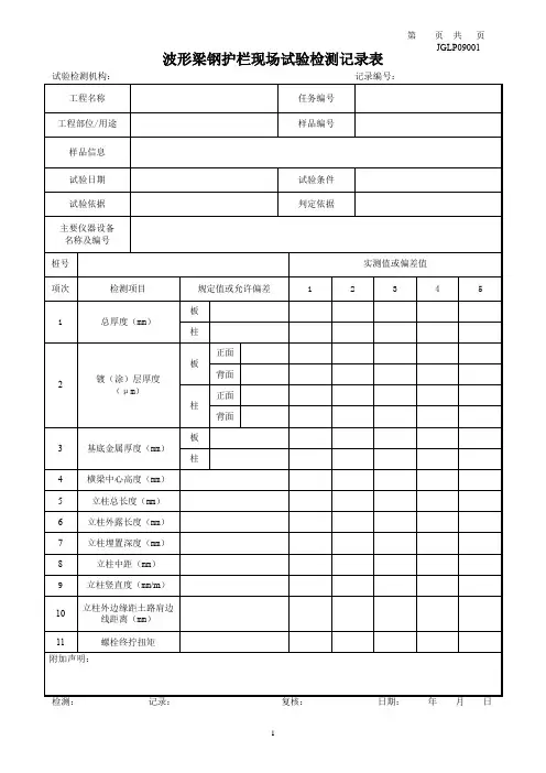 波形梁钢护栏现场试验检测记录表