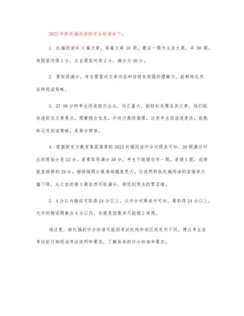 2023年新托福阅读评分标准