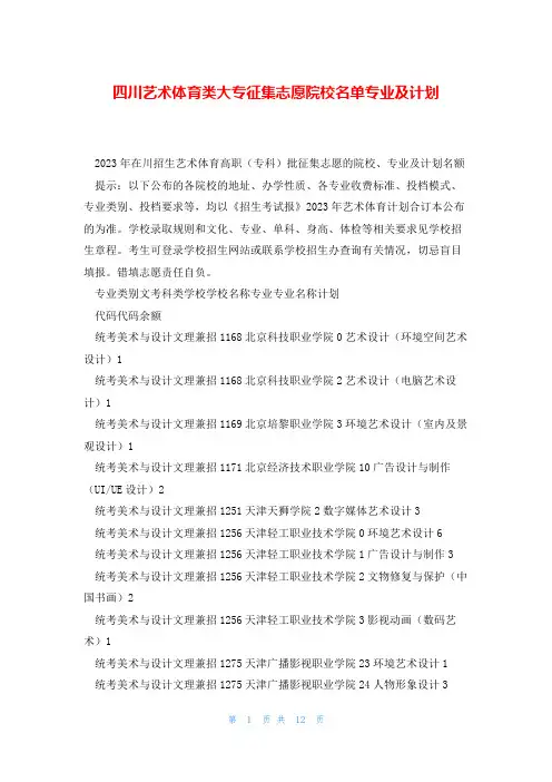 四川艺术体育类大专征集志愿院校名单专业及计划