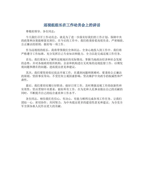 巡视组组长在工作动员会上的讲话