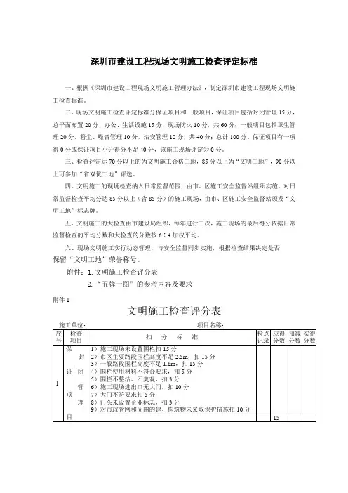 深圳市建设工程现场文明施工检查评定标准
