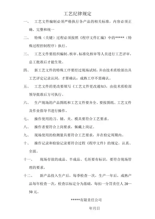 工艺纪律规定