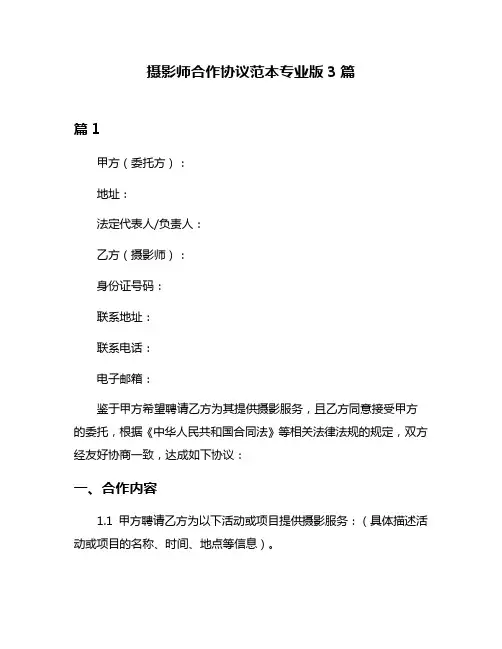 摄影师合作协议范本专业版3篇