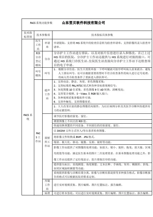 PACS系统功能参数(1)