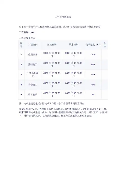 工程进度概况表