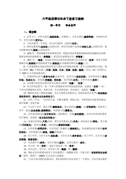 六年级品德与社会下册复习提要