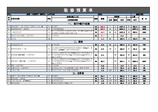 110平家庭装修预算表硬装报价excel模板
