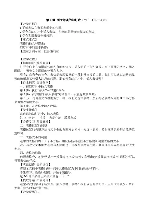 第4课 图文并茂的幻灯片(二) (第一课时)