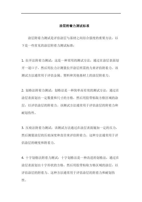 涂层附着力测试标准