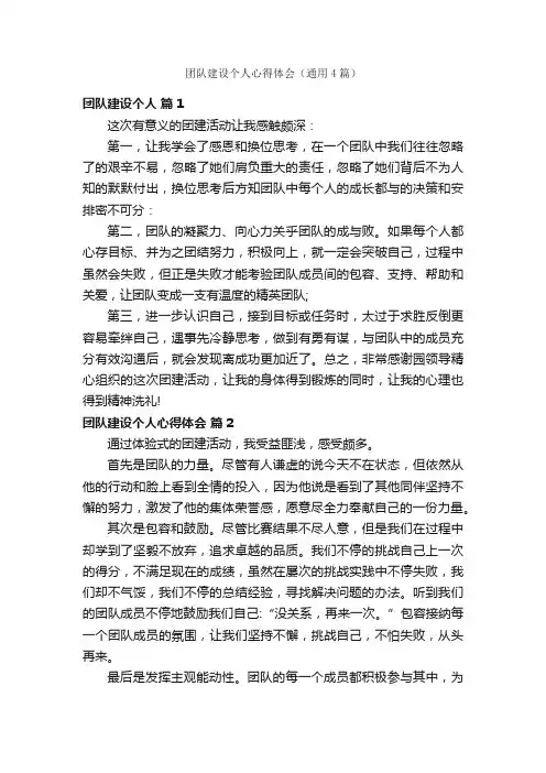 团队建设个人心得体会（通用4篇）