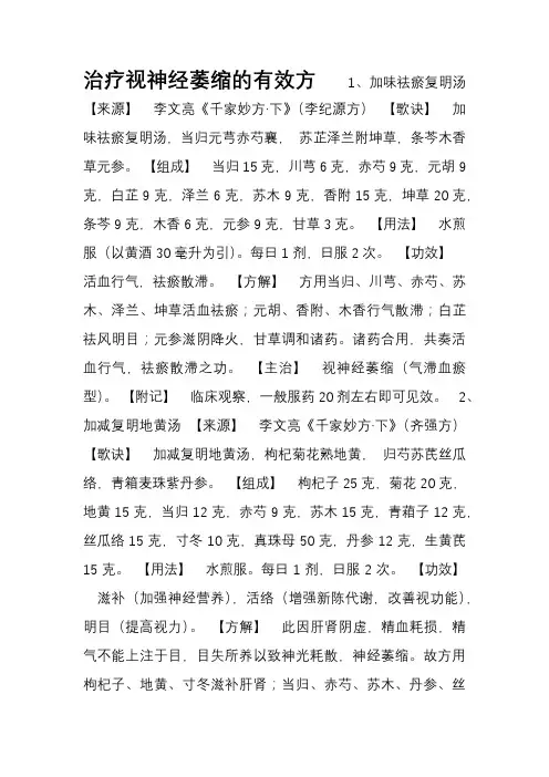 治疗视神经萎缩的有效方