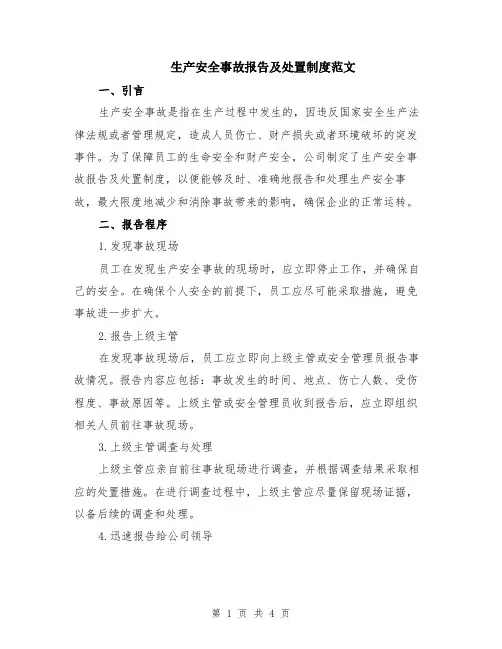 生产安全事故报告及处置制度范文