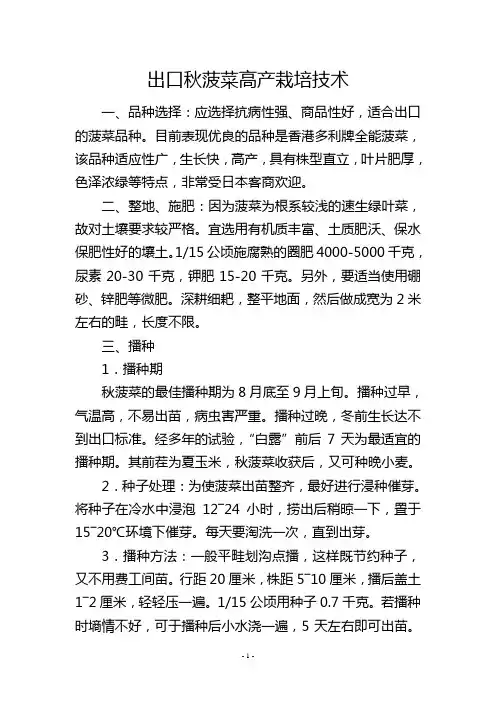 出口秋菠菜高产栽培技术