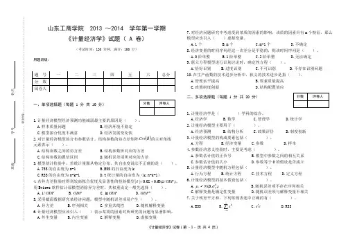 2013年计量经济学试卷